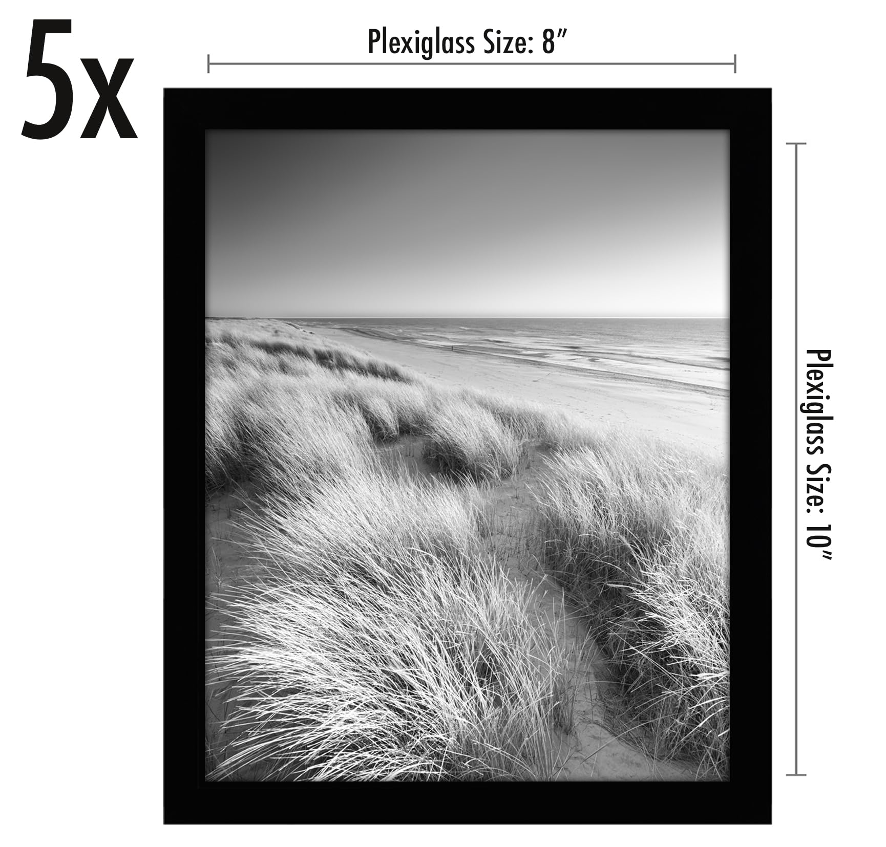 Americanflat 8x10 Picture Frame with Polished Plexiglass - Set of 5 - Galleria Collection - Picture Frames for Tabletop and Wall